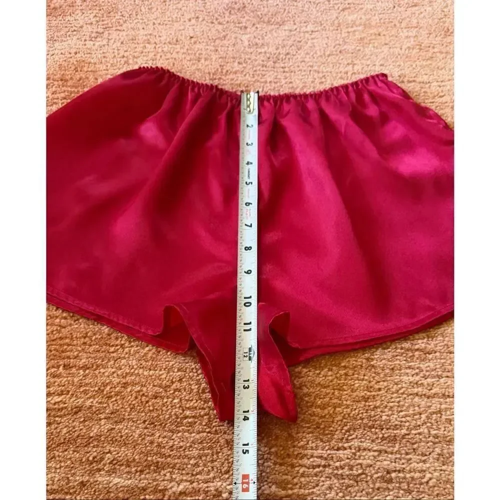 Red Satin Sleep Shorts Heart Embroidery Lingerie Size S